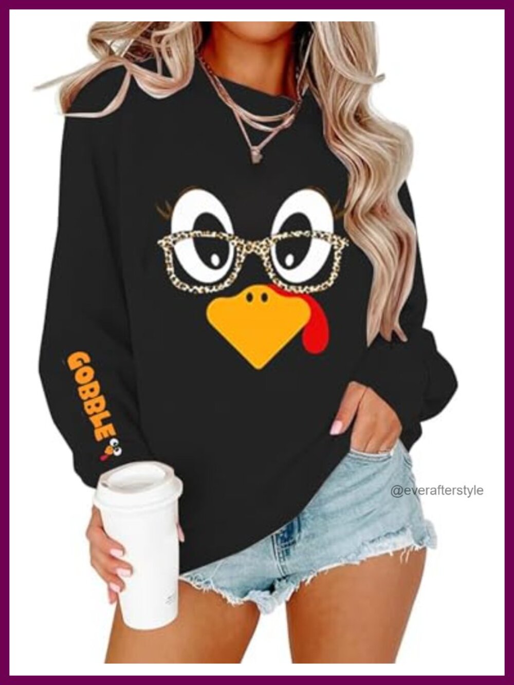Thanksgiving Turkey Graphic Sweatshirt Womens Pullover Fall Crew Neck